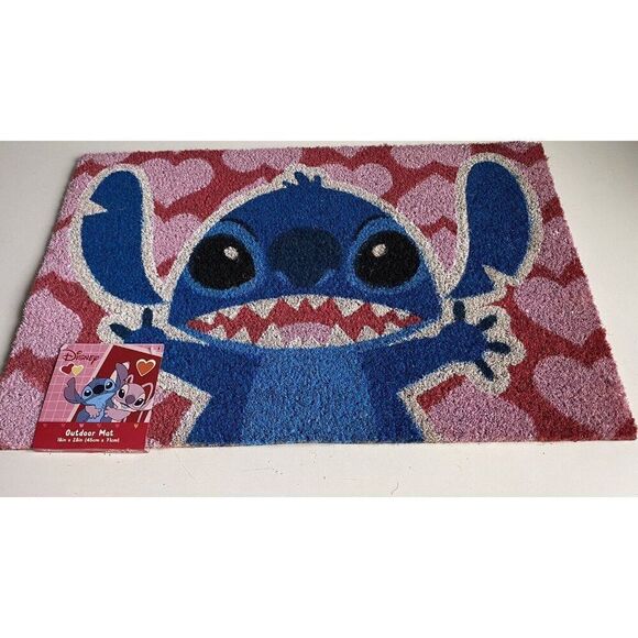 Disney Stitch Hearts Love Valentines Doormat Mat Coir Outdoor 18" x 30" NEW - Picture 2 of 10